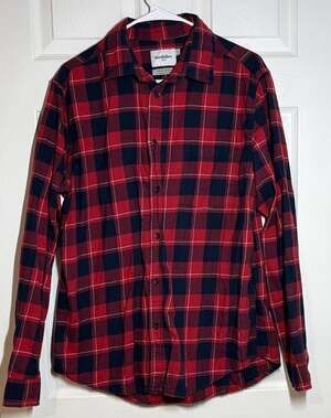 Goodfellow & Co Men's Red Black Plaid Long Sleeve Button Down Flannel Shirt Size